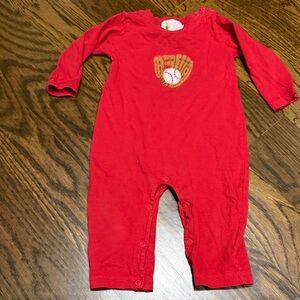 Cozy Red Kids One Piece with Baseball Appliqué